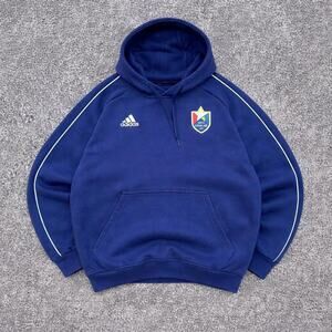 Adidas Surfwear Hoodie Men Medium Blue Striped Sleeve Pullover Casual Streetwear